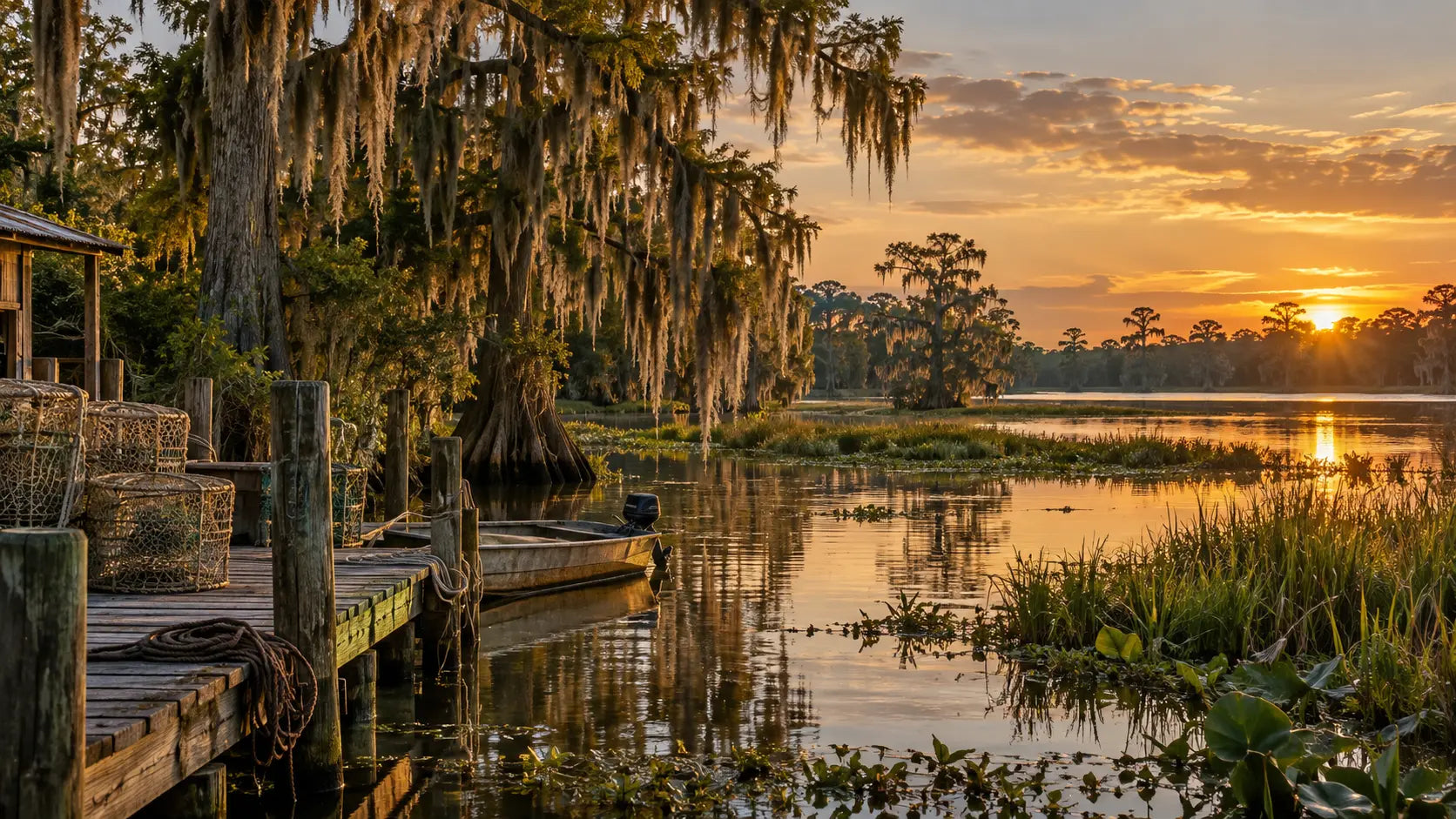Louisiana bayou at sunset