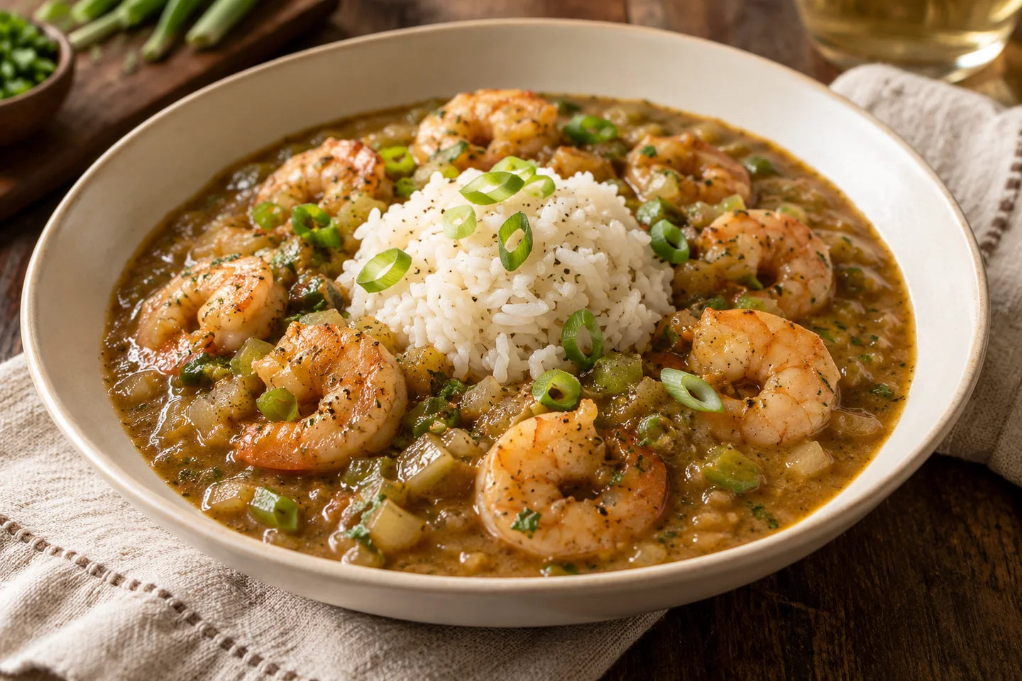 Shrimp Étouffée served as a Louisiana-inspired dinner