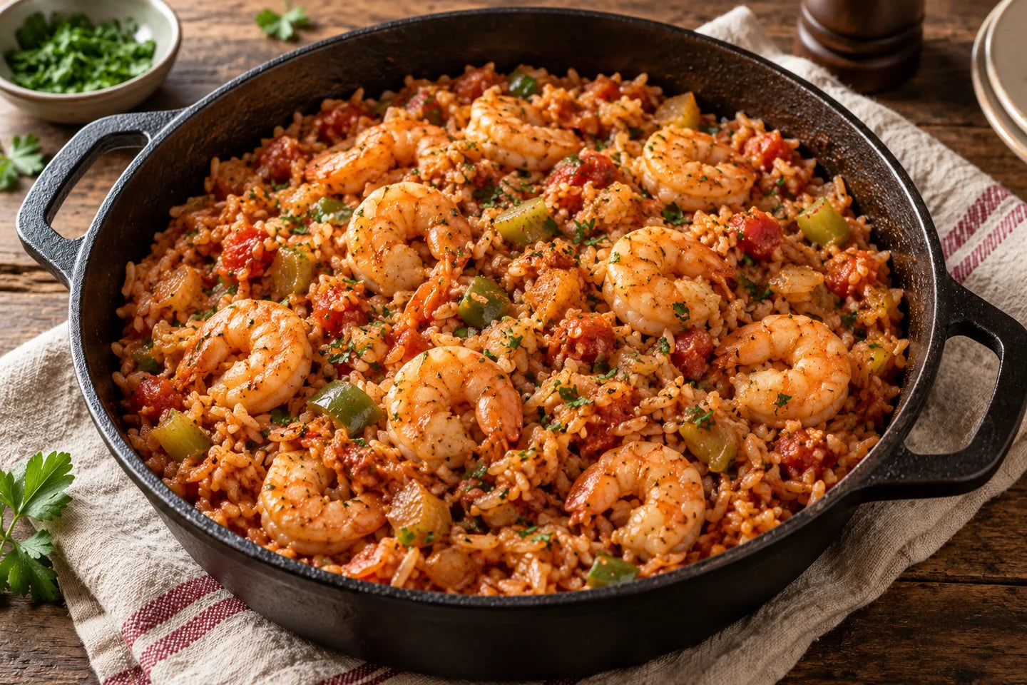 Creole Shrimp Jambalaya served as a Louisiana-inspired dinner