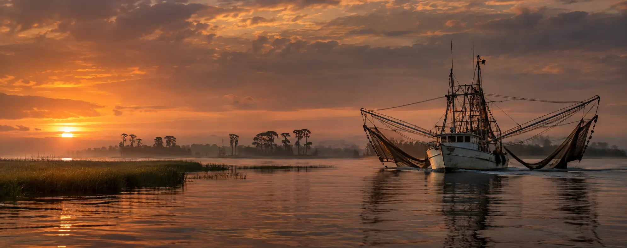 A Louisiana shrimp boat working the Gulf waters