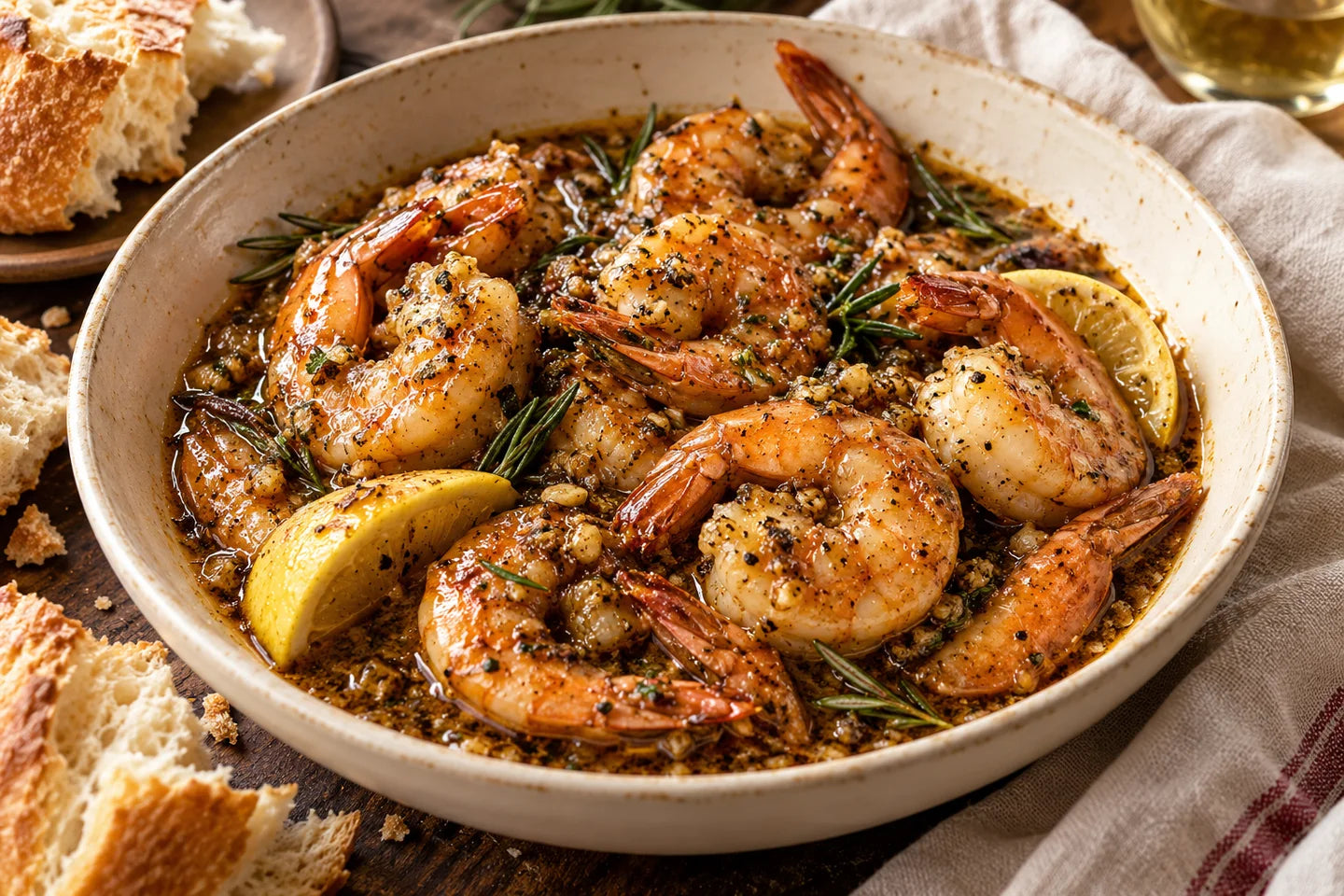 New Orleans BBQ Shrimp served as a Louisiana-inspired dinner