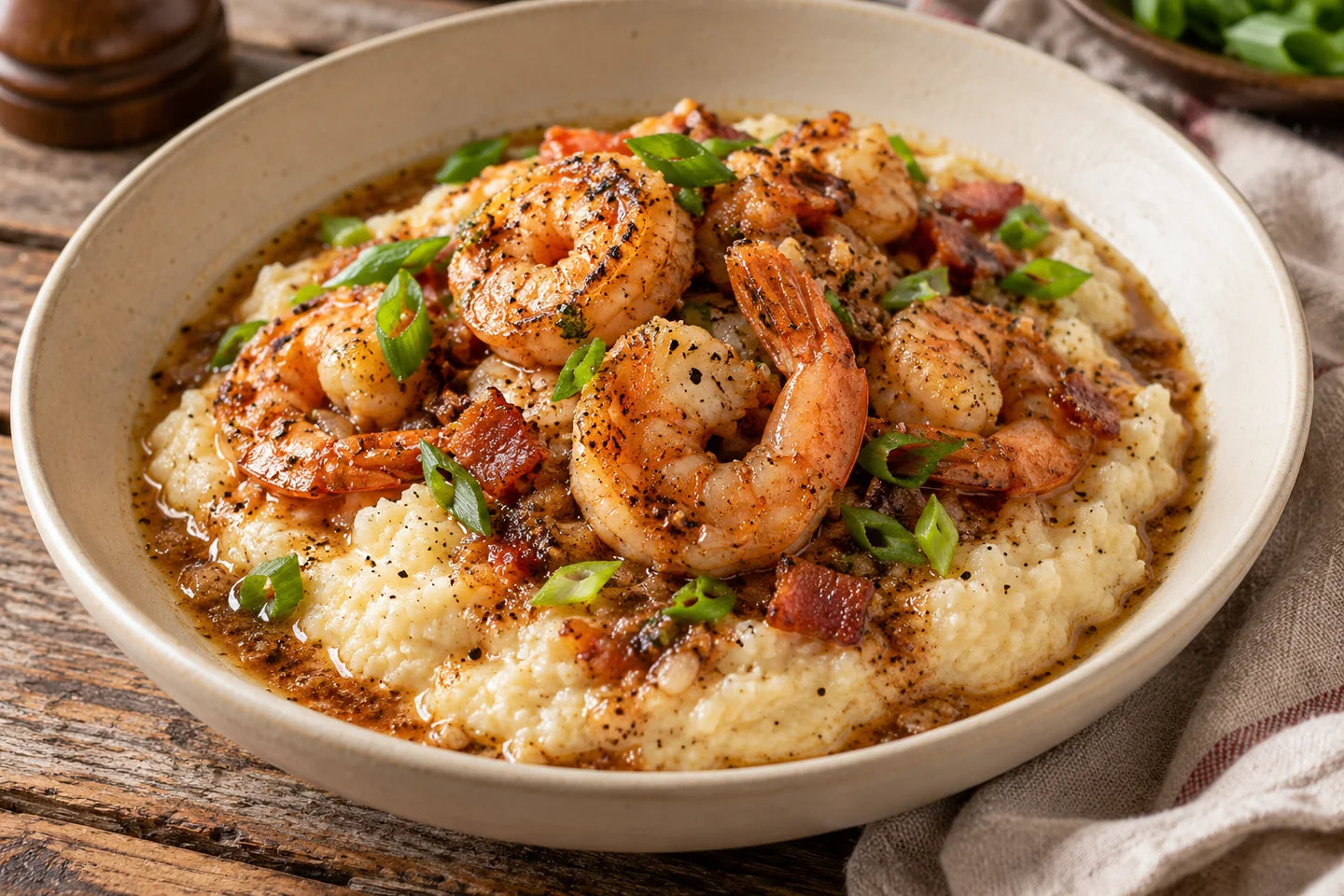 Louisiana-Style Shrimp & Grits served as a Louisiana-inspired dinner